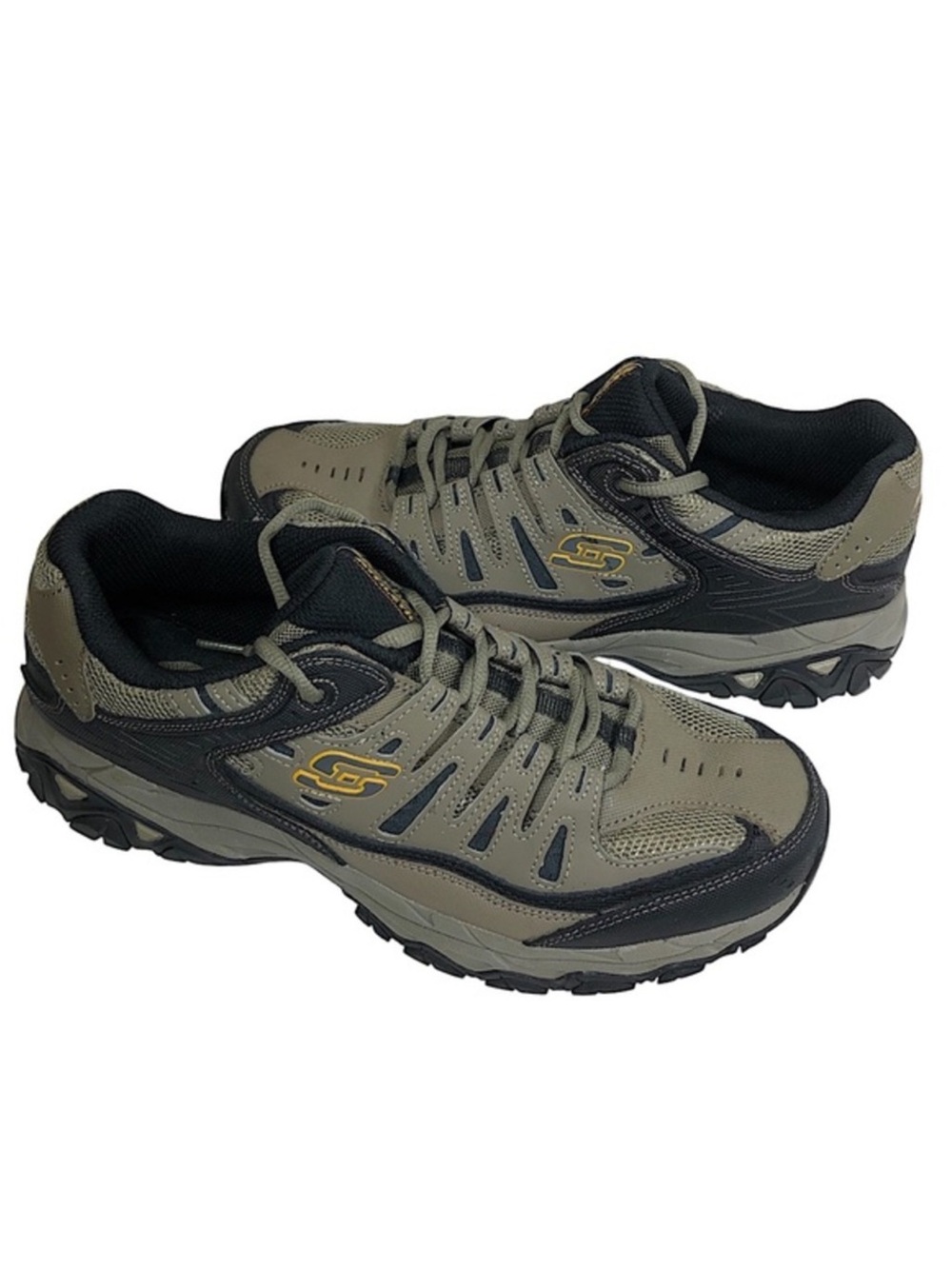 Skechers After Burn Leather‎ Synthetic Memory Foam Tan Black Athletic Shoes 9